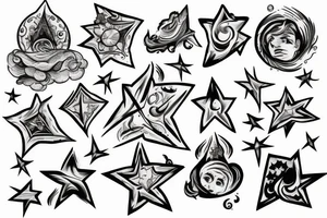 Star with flames and clouds tattoo idea