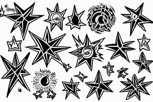 Star with flames and clouds tattoo idea
