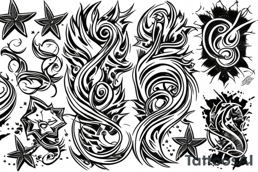 Star with flames tattoo idea