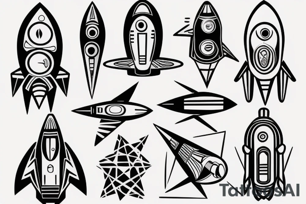 retro futurist rocketship tattoo idea