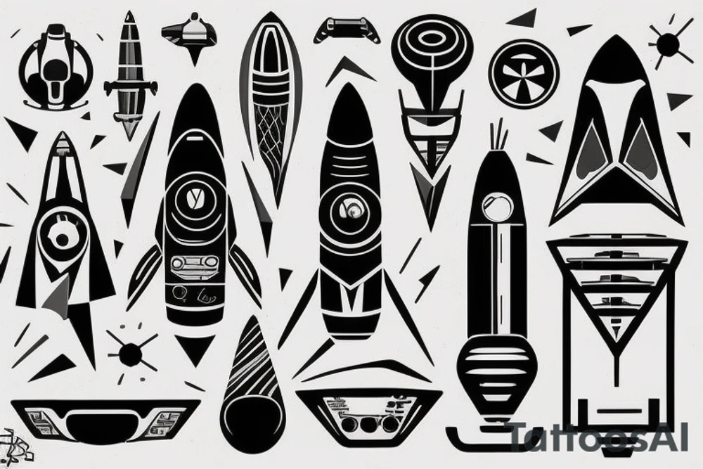 retro futurist rocketship tattoo idea