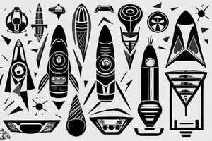 retro futurist rocketship tattoo idea