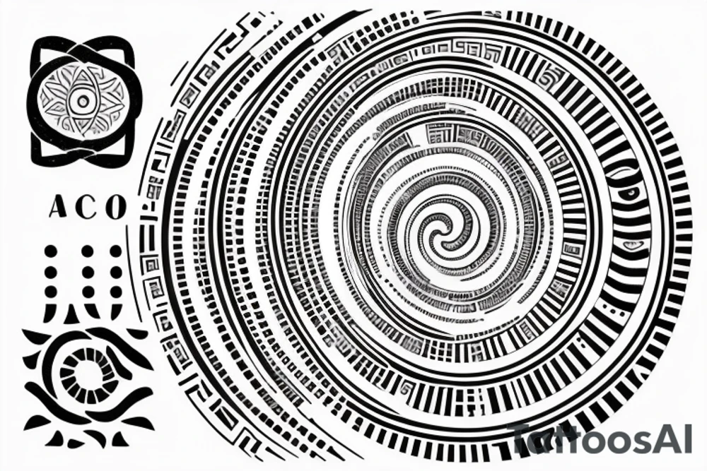 Fibonacci sequence spiral Morse code spelling out "as above so below", overlap seed of life tattoo idea