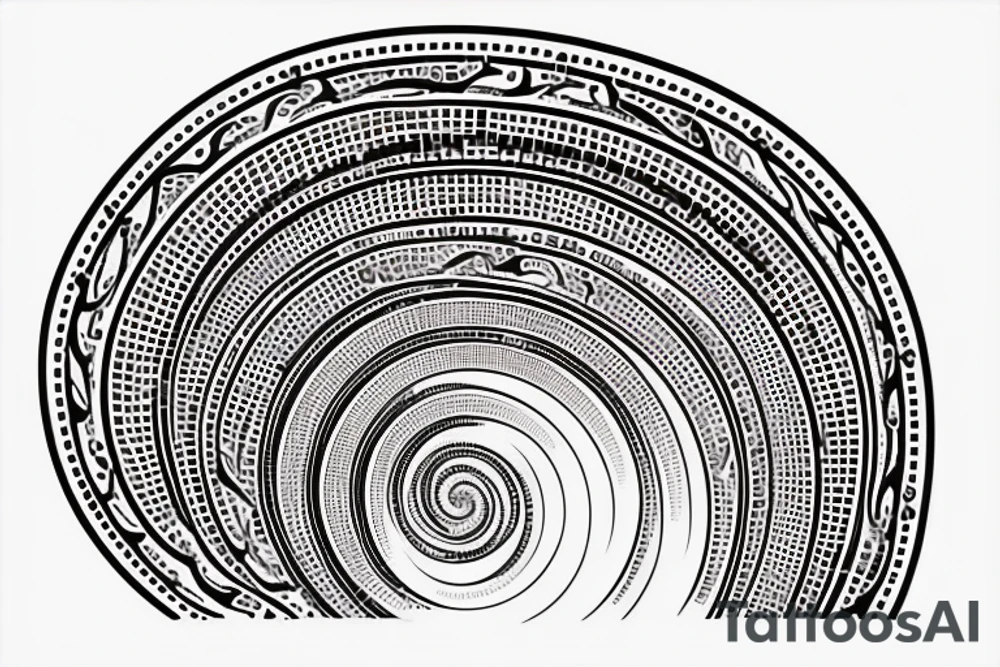 Fibonacci sequence spiral Morse code spelling out "as above so below", overlap seed of life tattoo idea