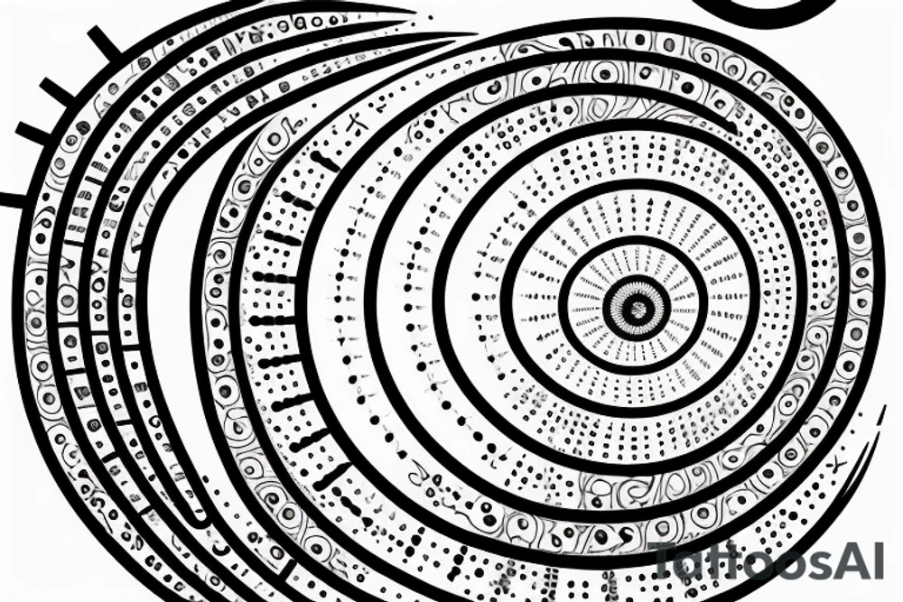 Fibonacci sequence spiral Morse code spelling out "as above so below", overlap seed of life tattoo idea