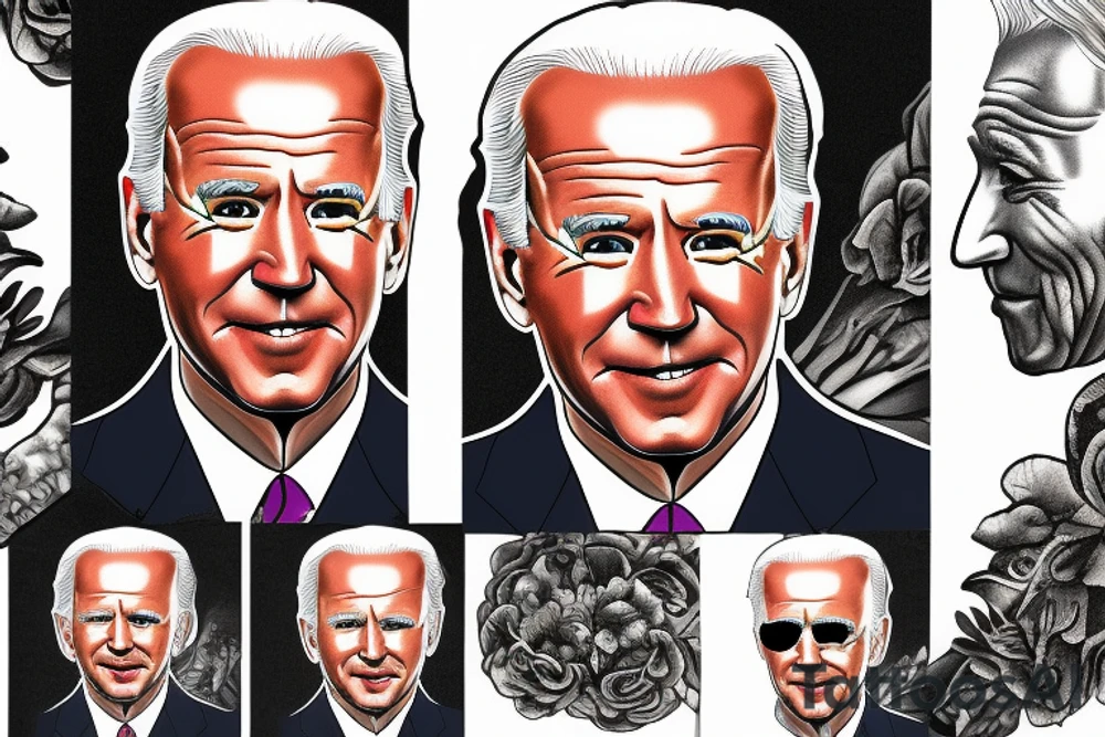 Joe Biden portrait with face tattoos tattoo idea