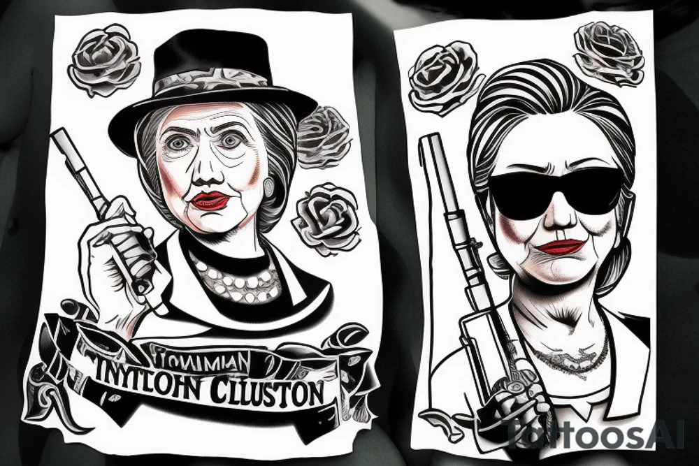 Hillary Clinton as a mobster. Fedora hat and tommy gun. tattoo idea