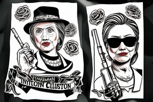 Hillary Clinton as a mobster. Fedora hat and tommy gun. tattoo idea