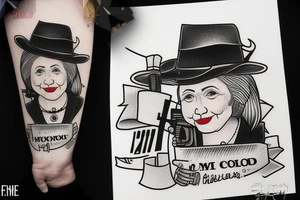 Hillary Clinton as a mobster. Fedora hat and tommy gun. tattoo idea