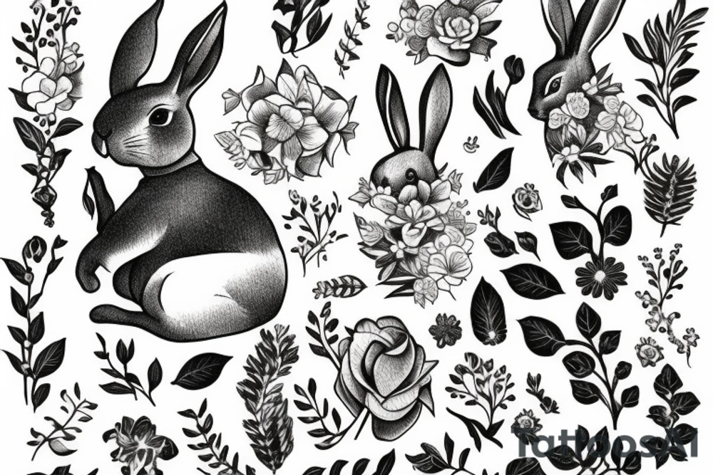 bunny next to a flower tattoo idea