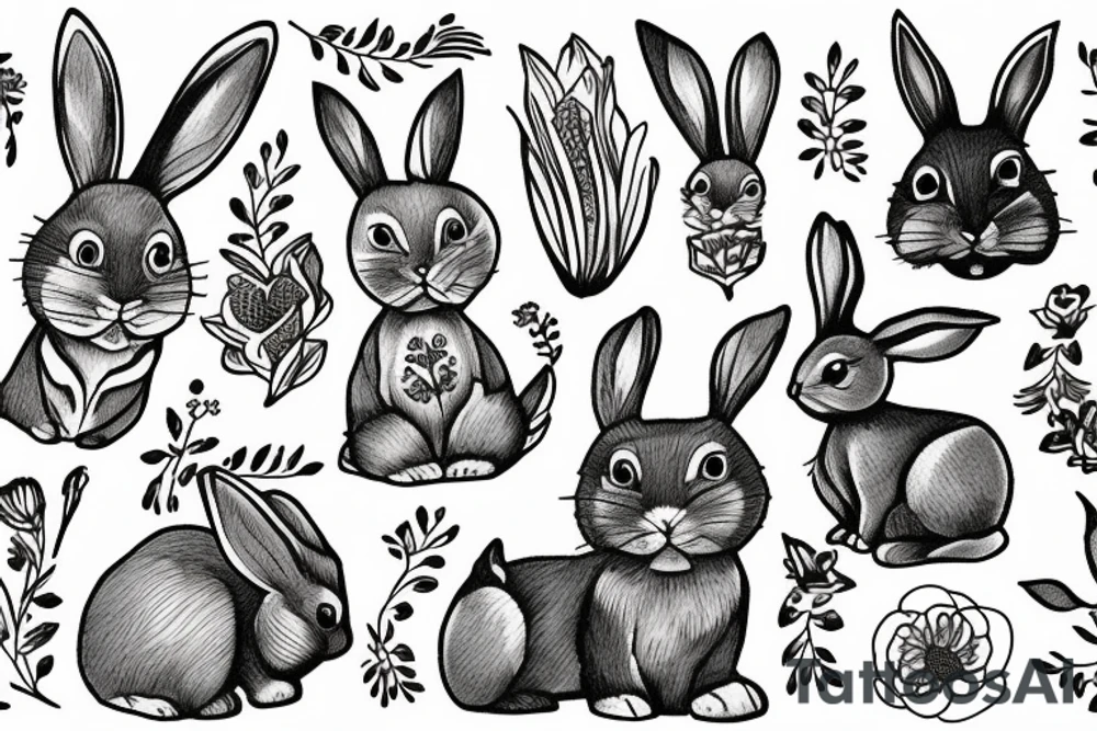 bunny next to a flower tattoo idea
