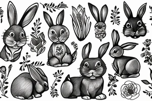 bunny next to a flower tattoo idea