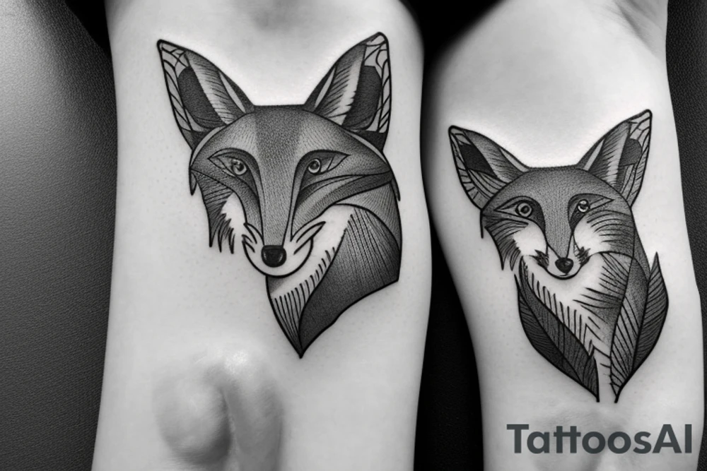 regal fox portrait in black and white with clean lines tattoo idea