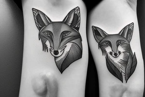 regal fox portrait in black and white with clean lines tattoo idea