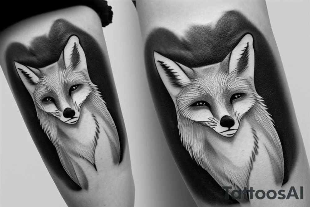 regal fox portrait in black and white with clean lines tattoo idea