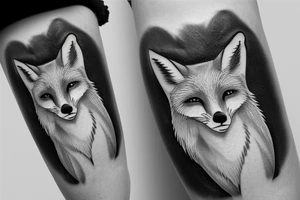 regal fox portrait in black and white with clean lines tattoo idea