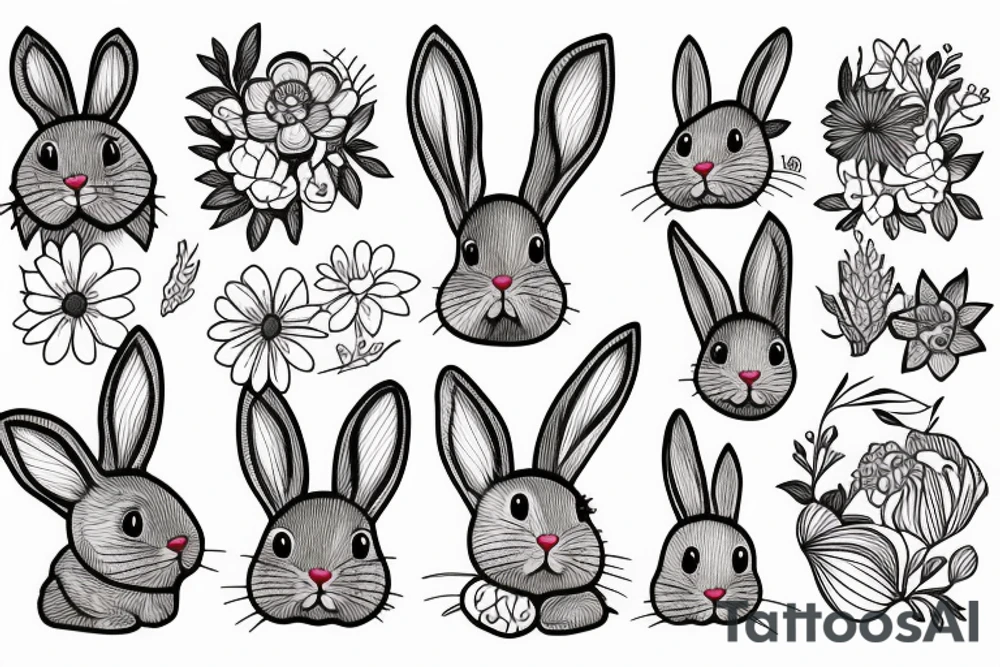 bunny next to a flower tattoo idea