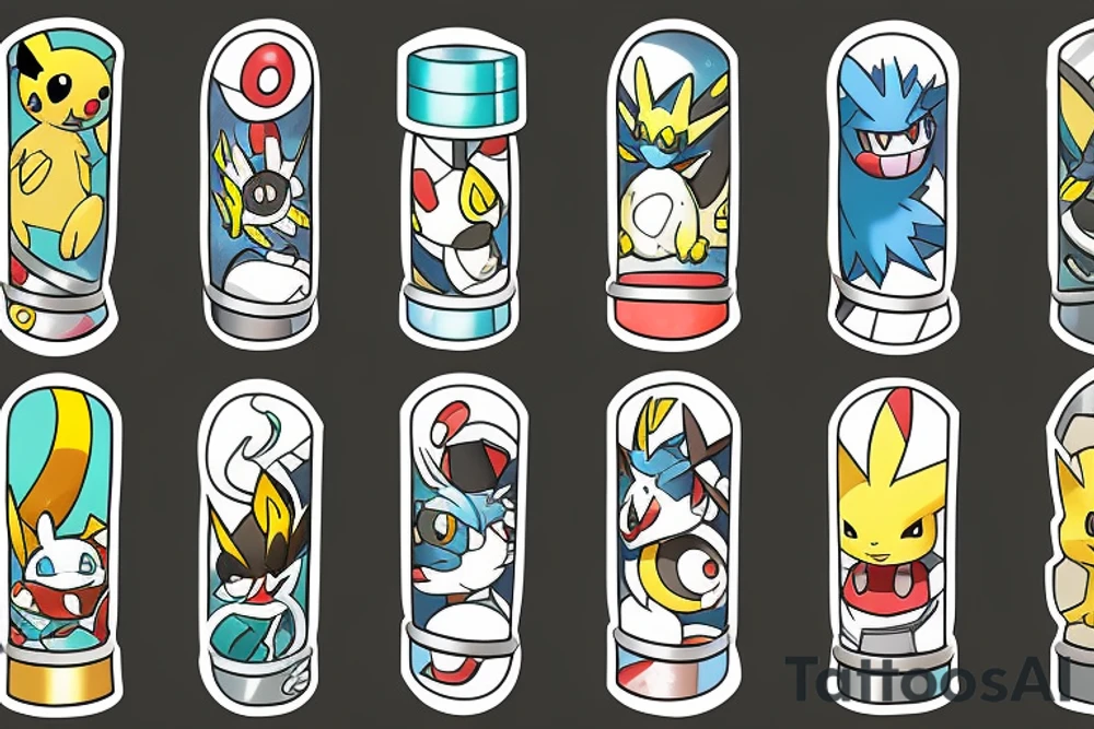 Test tube with pokemon coming out of it tattoo idea