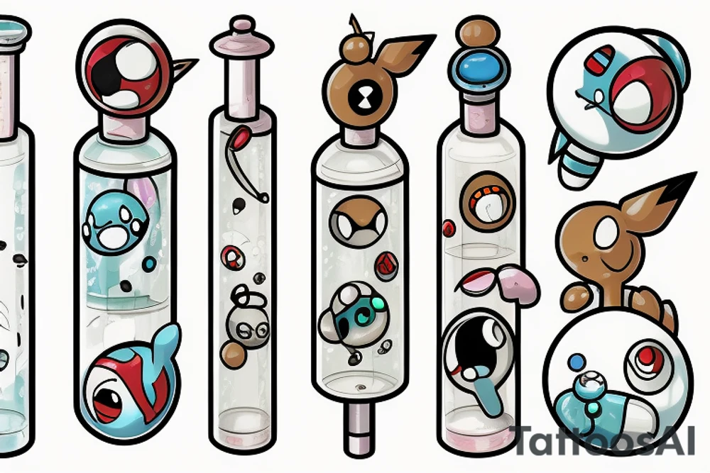 Test tube with pokemon coming out of it tattoo idea