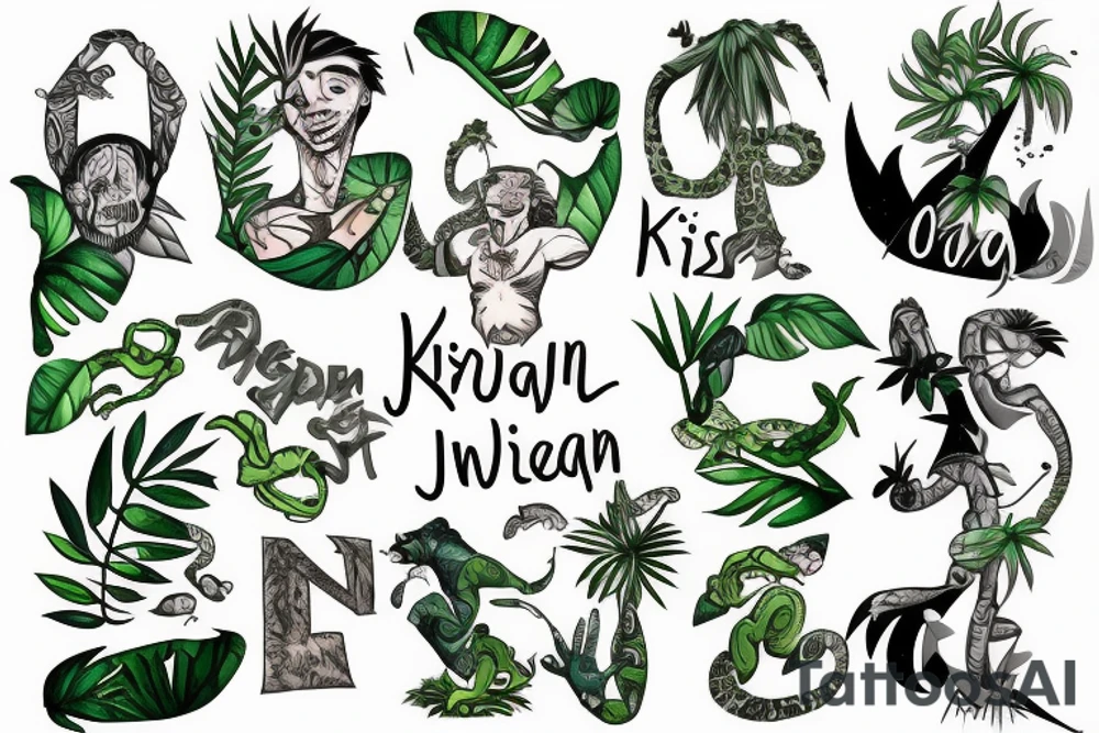 The word Kieran in a jungle tattoo idea