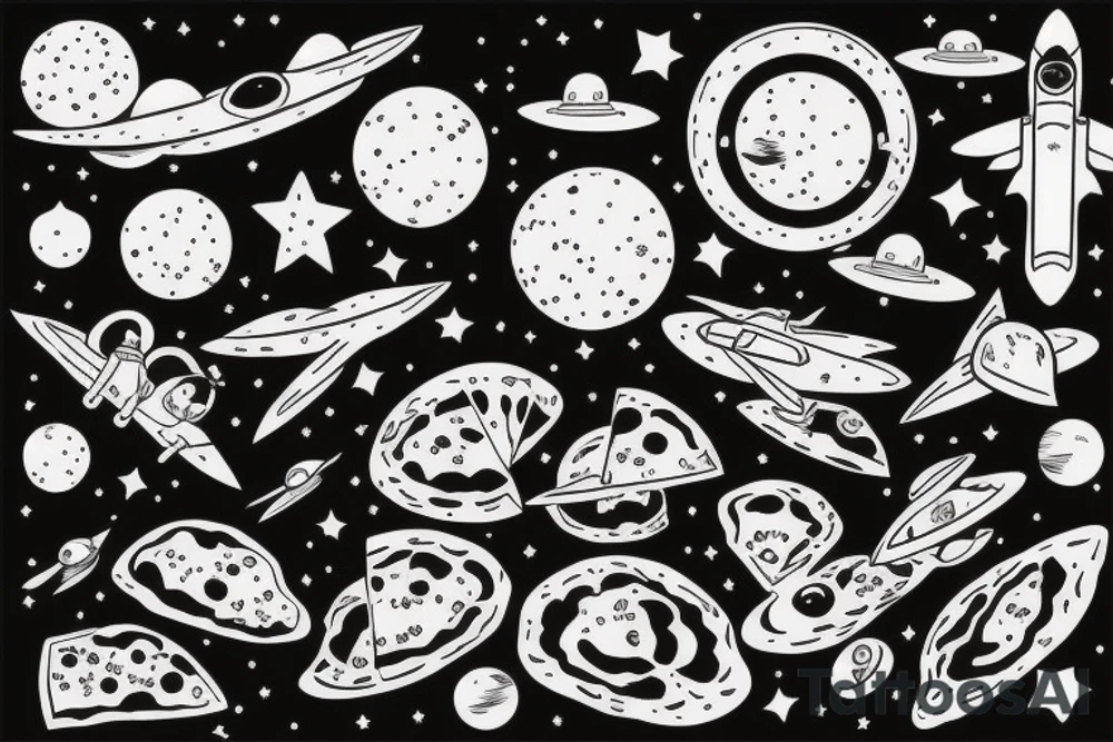 Flying in space on a pizza tattoo idea