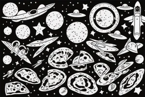 Flying in space on a pizza tattoo idea