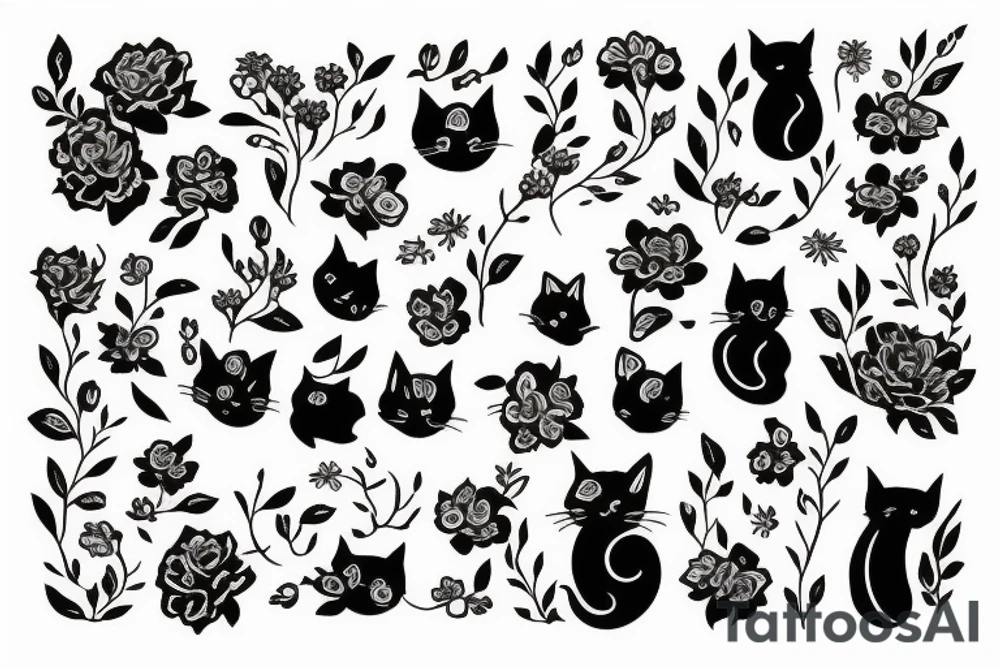 Cat made of flowers tattoo idea