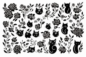 Cat made of flowers tattoo idea