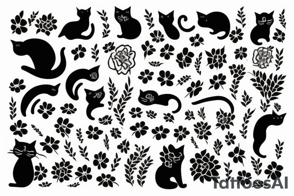 Cat made of flowers tattoo idea