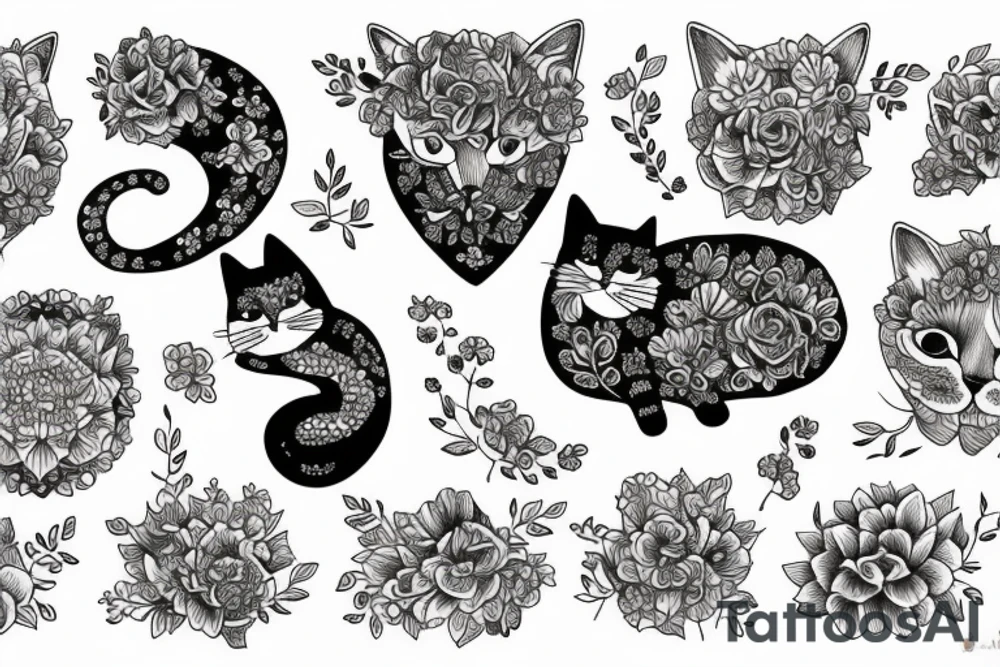 Cat made of flowers tattoo idea