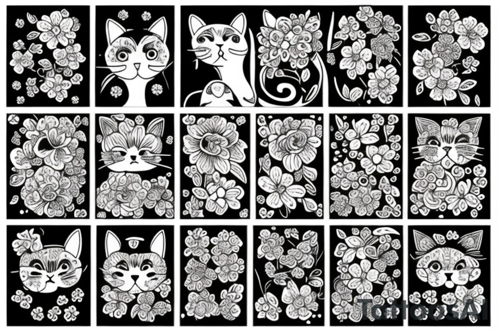 Cat made of flowers tattoo idea