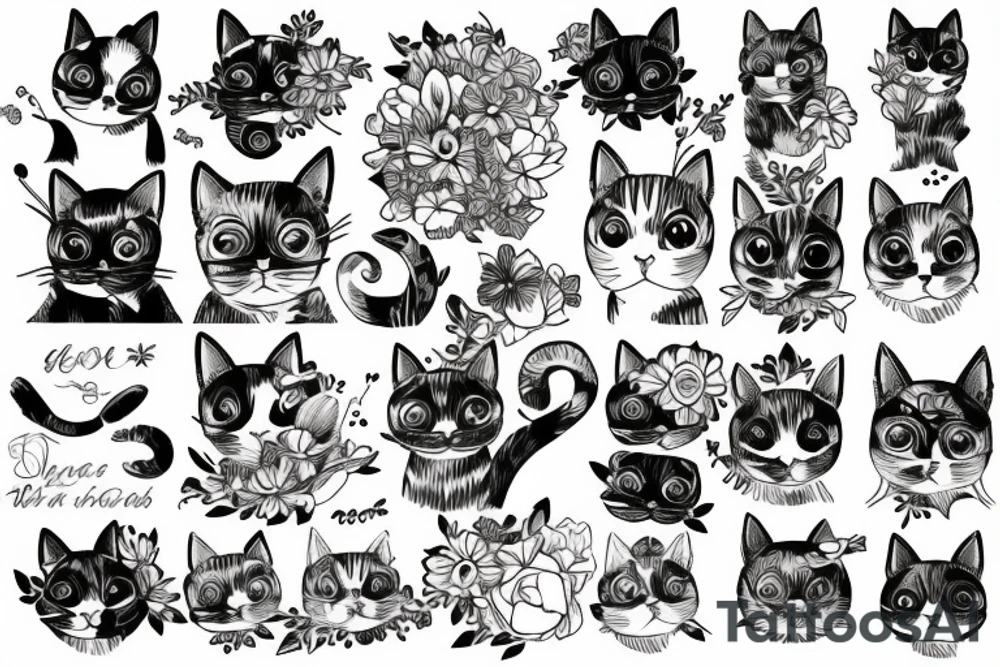 Cat surrounded by flowers tattoo idea