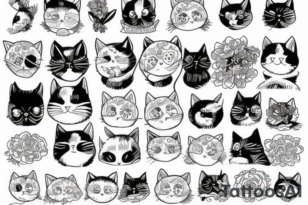 Cat surrounded by flowers tattoo idea