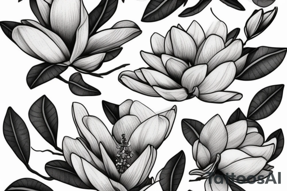 magnolia flowers on a branch tattoo idea
