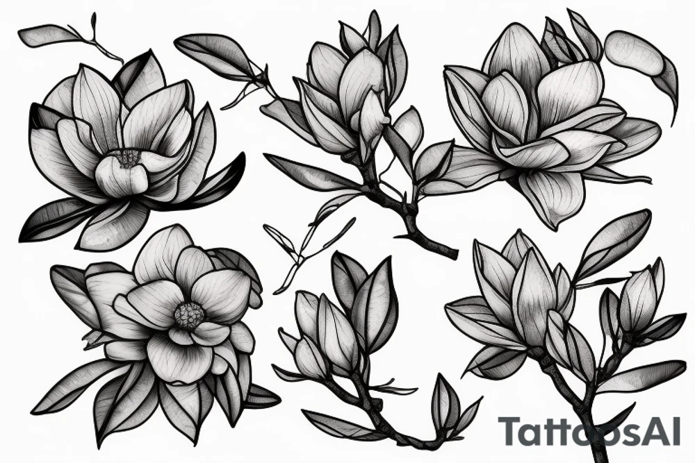 magnolia flowers on a branch tattoo idea