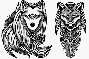 Woman riding wolf head tattoo idea