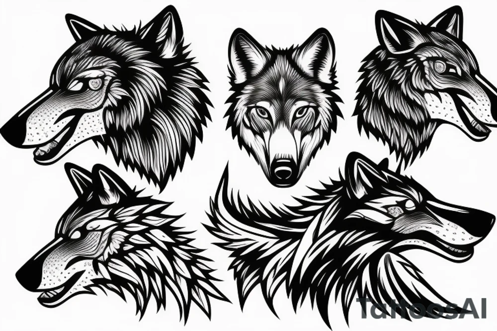 Woman riding wolf head tattoo idea