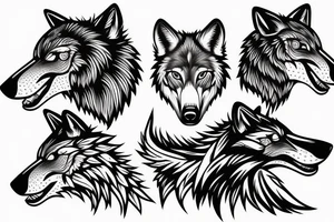Woman riding wolf head tattoo idea