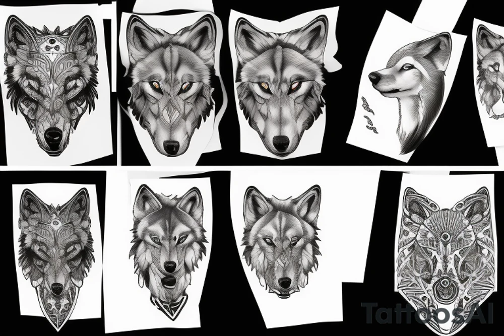 Woman riding wolf head tattoo idea