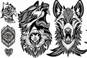 Woman riding wolf head tattoo idea