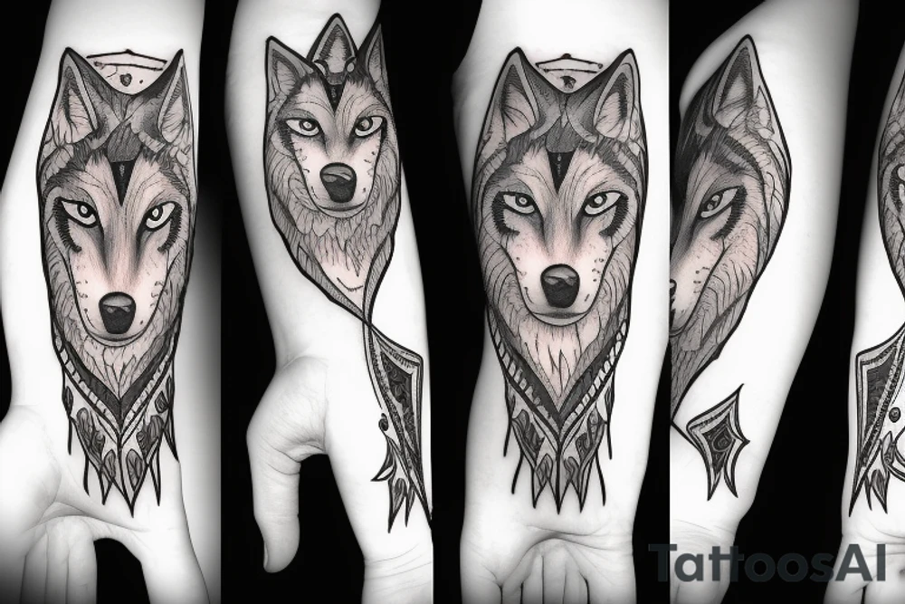 Wolf with face of woman tattoo idea