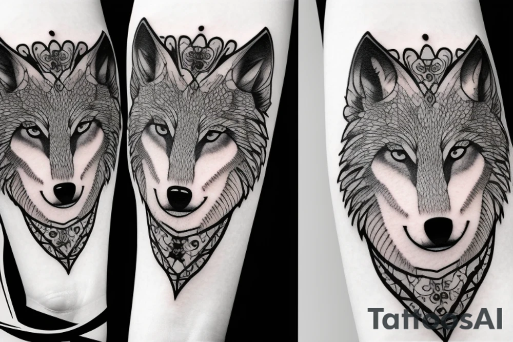 Wolf with face of woman tattoo idea