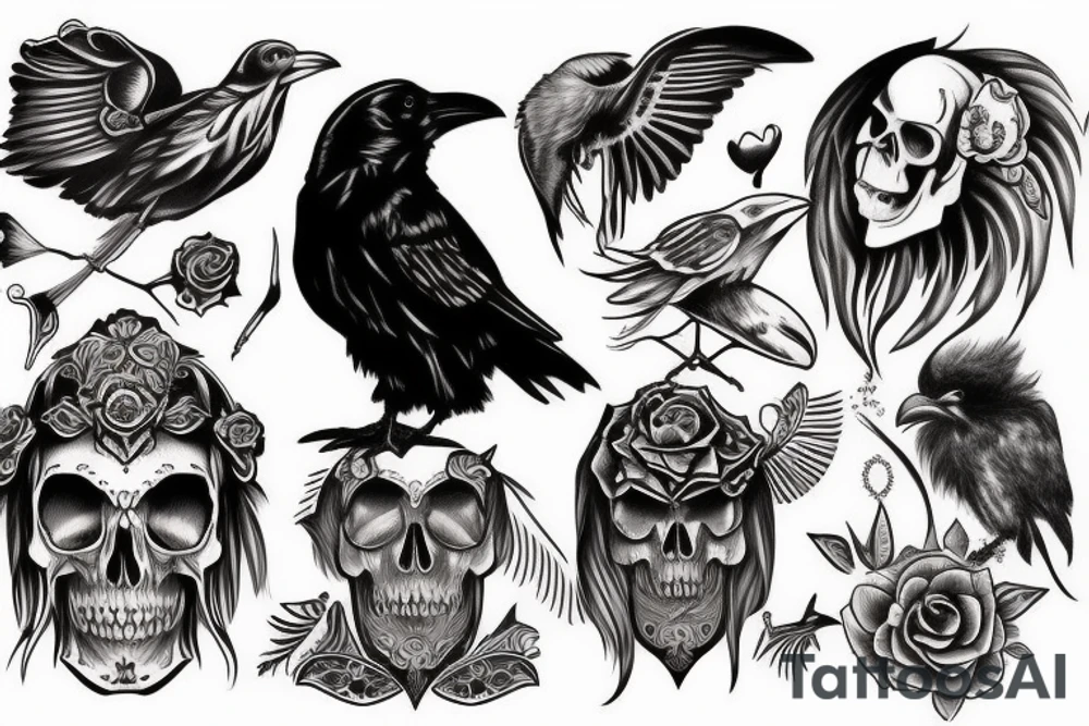 Raven, skull, neo traditional tattoo idea
