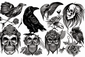 Raven, skull, neo traditional tattoo idea