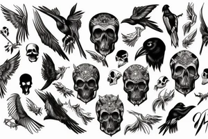 Raven, skull, neo traditional tattoo idea