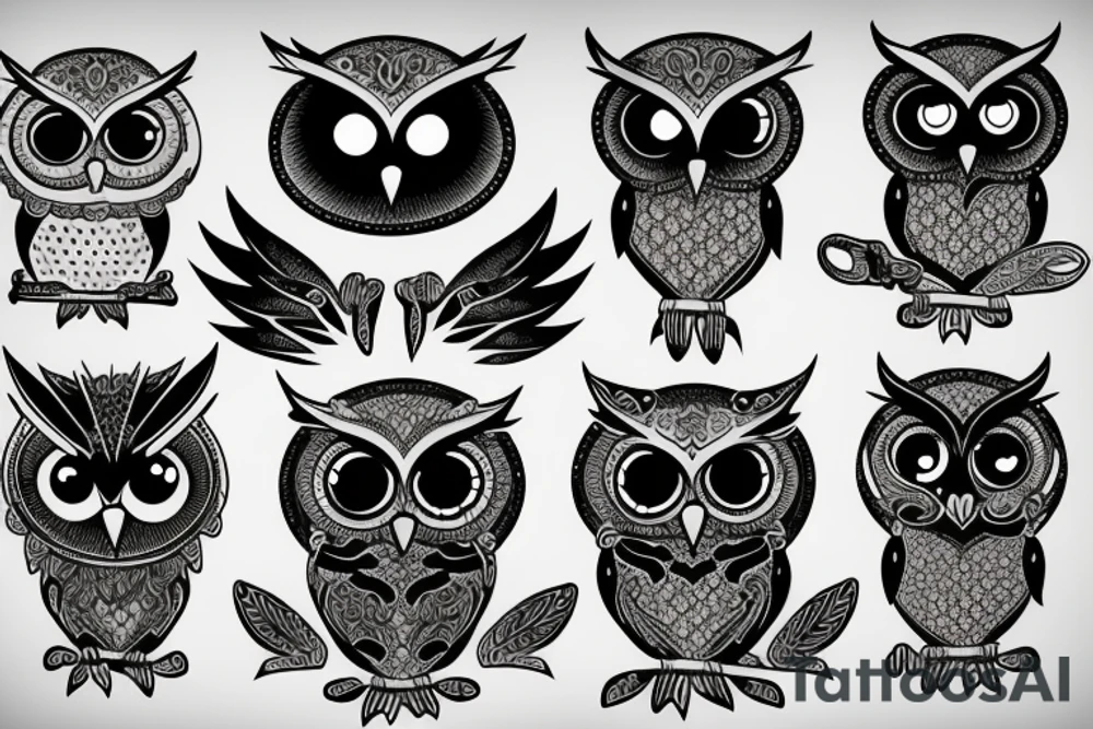 Owl with angry eyes tattoo idea