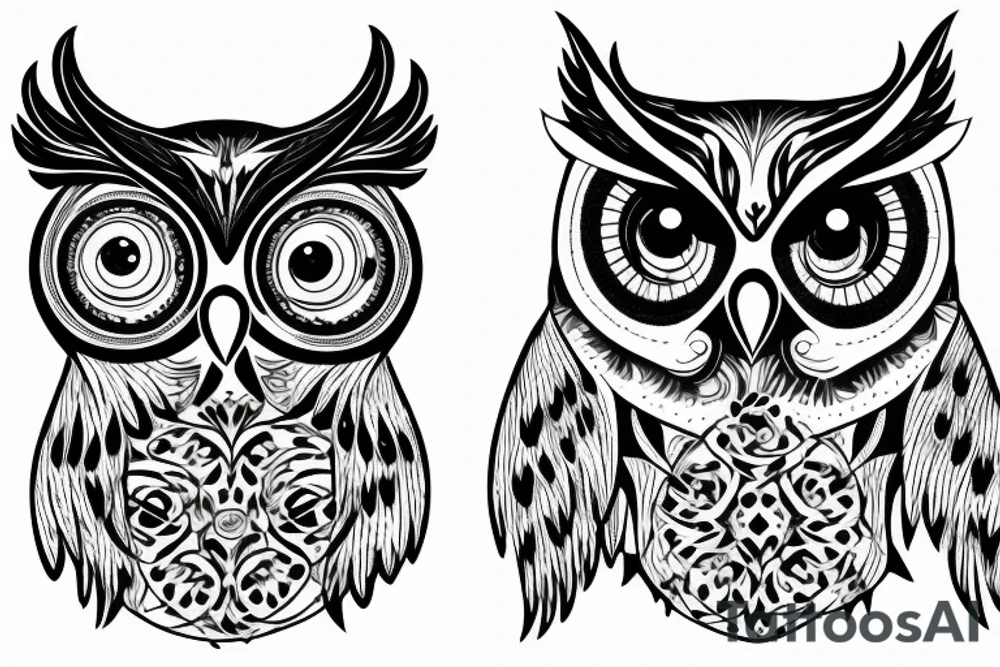 Owl with angry eyes tattoo idea