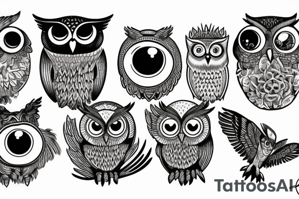Owl flying with angry eyes tattoo idea