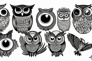 Owl flying with angry eyes tattoo idea