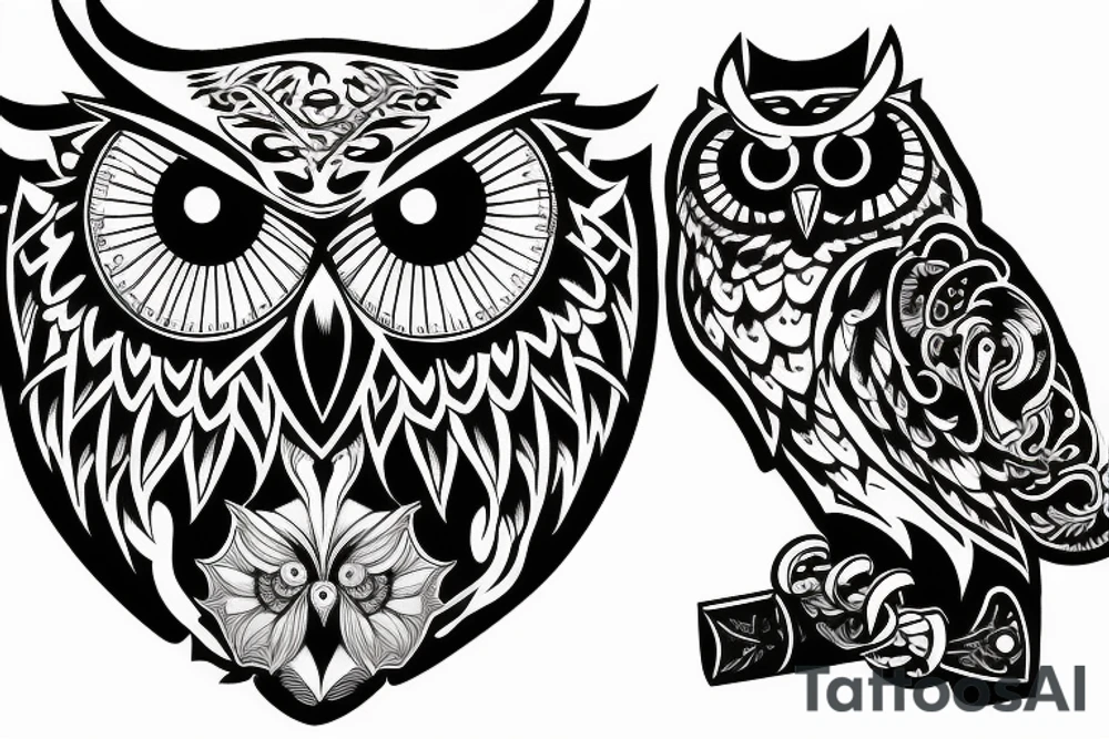 Owl flying with angry eyes tattoo idea